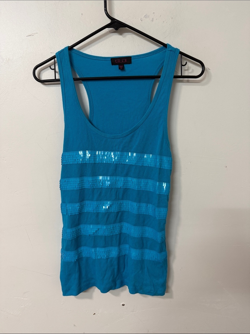GLO jeans Teal Sequin Stripe Tank Y2K